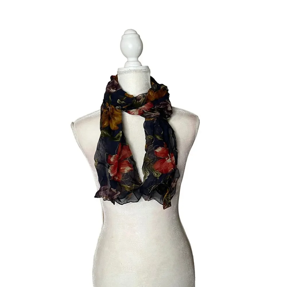 Vintage scarf floral multicolor rectangular scarf Lightweight Y2K Boho